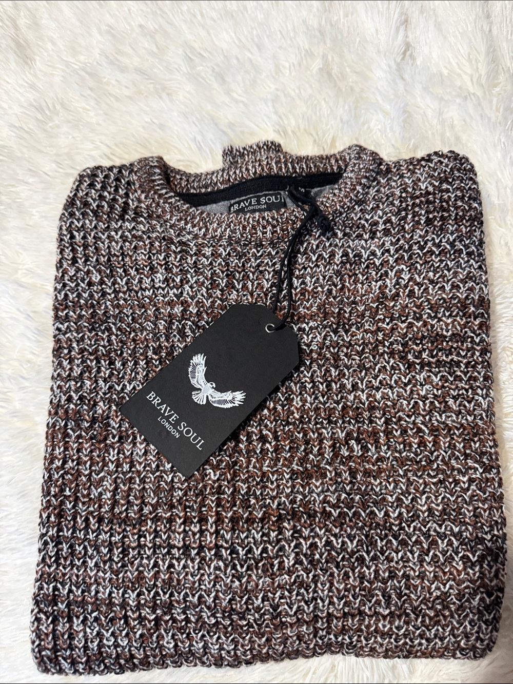 Brave Soul Brown and Cream Marled Crewneck Sweater